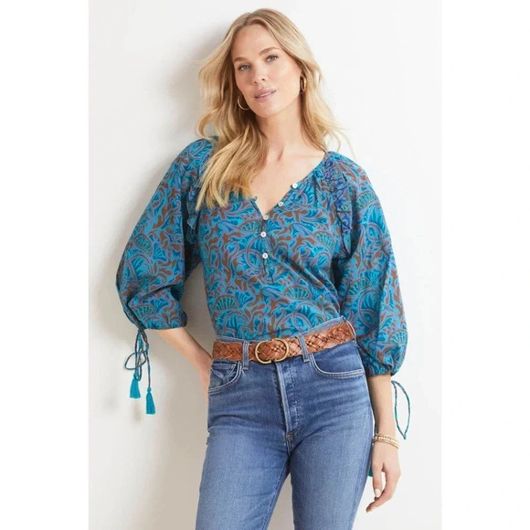 Cleobella Jayda Floral Peasant Blouse Top - Organic Cotton Boho Bohemian - Picture 1 of 8